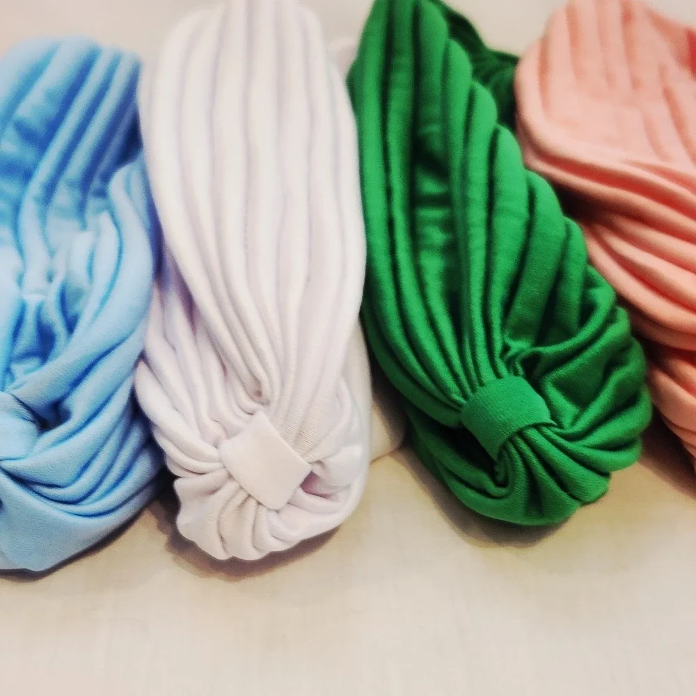 Set of 6 Crinkle Twist Ribbed Turban Headwraps Chemo Caps Polyester Accessory